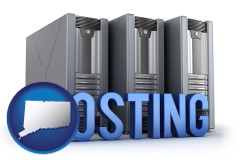 connecticut map icon and web site hosting servers and a caption