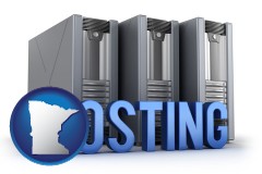 minnesota map icon and web site hosting servers and a caption