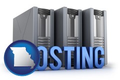 missouri map icon and web site hosting servers and a caption
