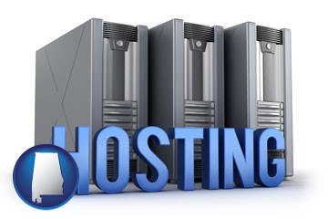 web site hosting servers and a caption - with Alabama icon