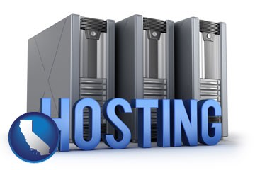 web site hosting servers and a caption - with California icon