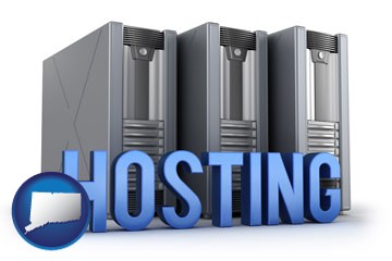 web site hosting servers and a caption - with Connecticut icon