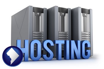 web site hosting servers and a caption - with Washington, DC icon