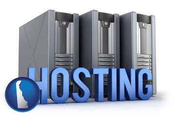 web site hosting servers and a caption - with Delaware icon