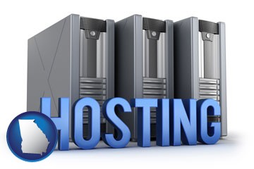 web site hosting servers and a caption - with Georgia icon