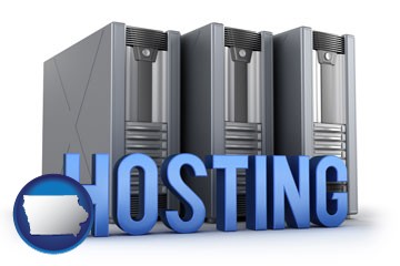 web site hosting servers and a caption - with Iowa icon