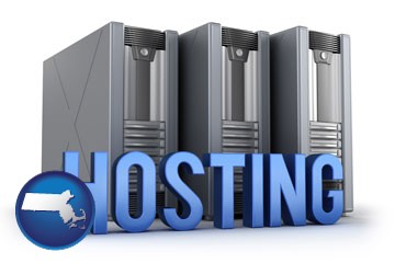 web site hosting servers and a caption - with Massachusetts icon