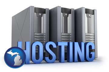 web site hosting servers and a caption - with Michigan icon