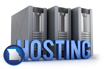 web site hosting servers and a caption - with Missouri icon