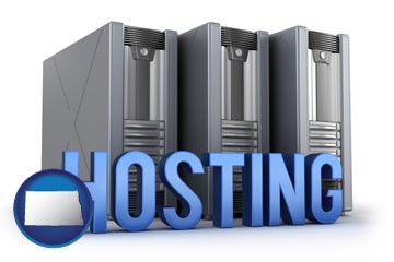 web site hosting servers and a caption - with North Dakota icon