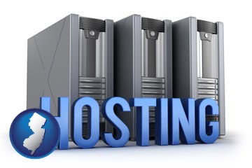 web site hosting servers and a caption - with New Jersey icon