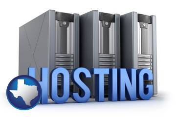 web site hosting servers and a caption - with Texas icon