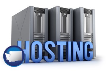 web site hosting servers and a caption - with Washington icon