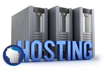 web site hosting servers and a caption - with Wisconsin icon