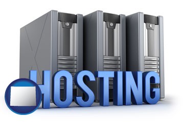 web site hosting servers and a caption - with Wyoming icon