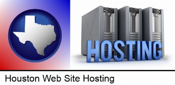 web site hosting servers and a caption in Houston, TX