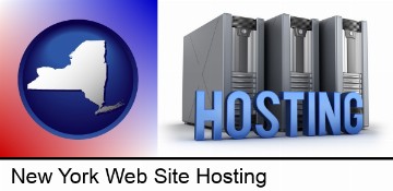 web site hosting servers and a caption in New York, NY